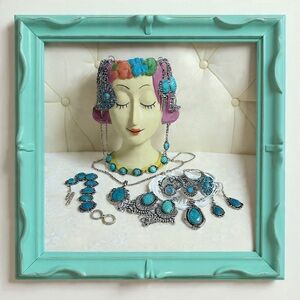 Vintage Inspiration Jewellery Lot 45 Pc Bohemian Necklace Bracelet Earrings/Jar